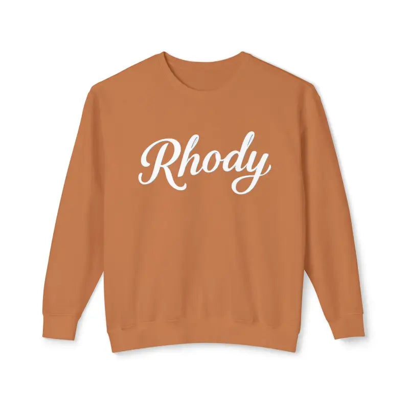 Orange Rhody Unisex Lightweight Crewneck Sweatshirt featuring white script design