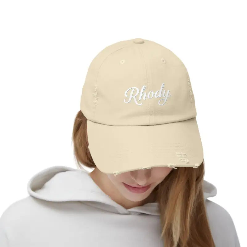 Beige distressed baseball cap from Rhody Vintage Style Hat for casual wear