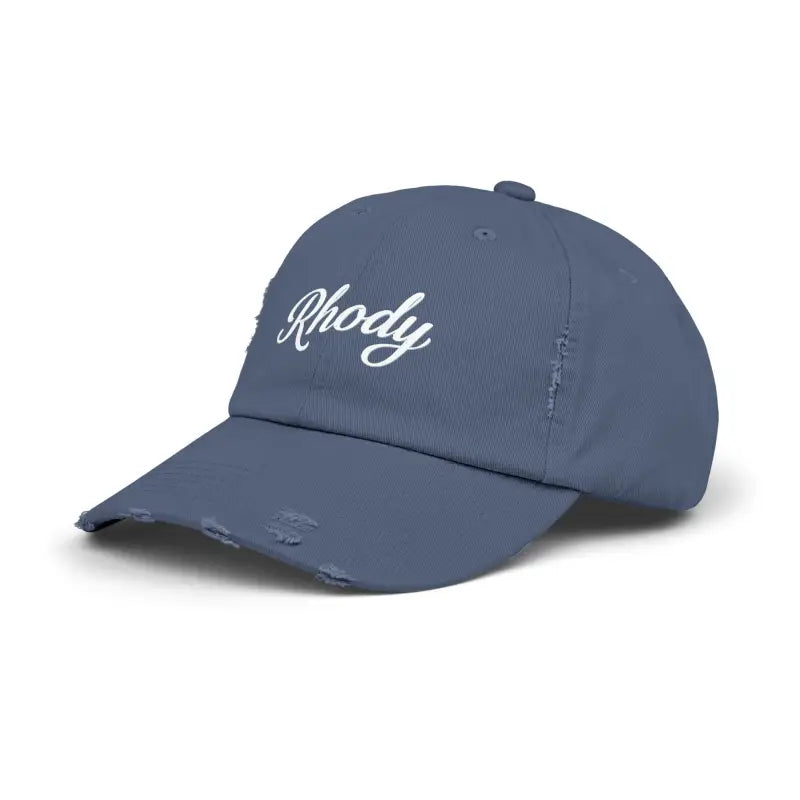 Blue distressed baseball cap from Rhody Vintage Style Hat for casual wear