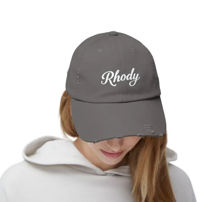 Gray distressed baseball cap featured in Rhody Vintage Style Hat for casual wear