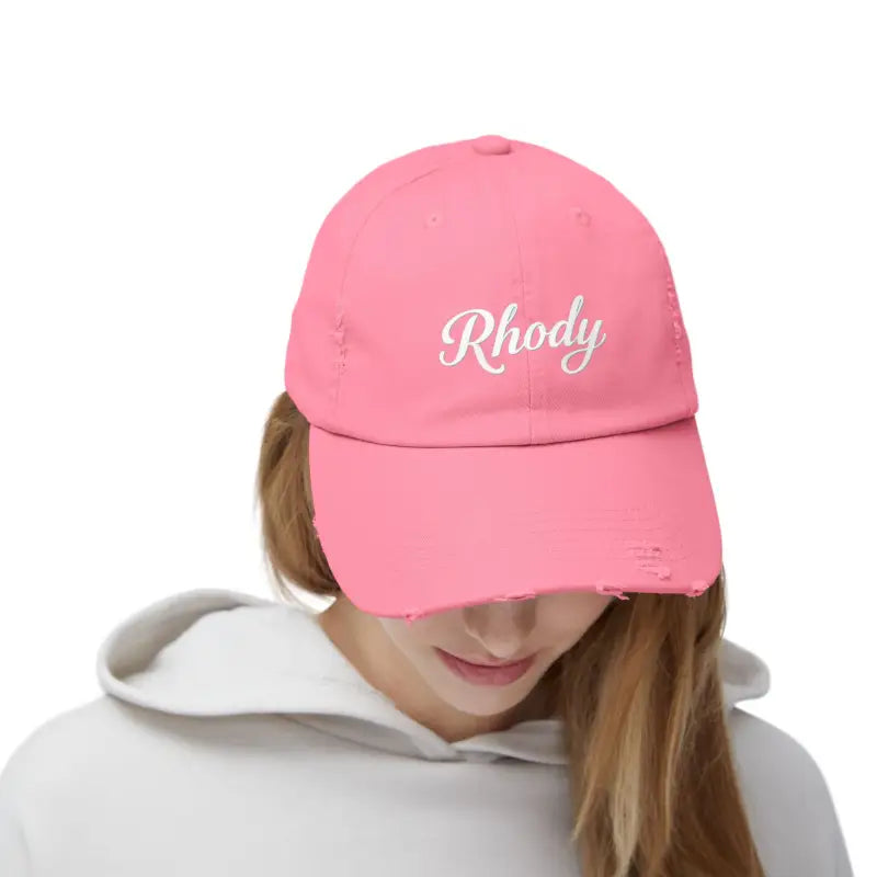 Pink distressed baseball cap from Rhody Vintage Style Hat for casual wear