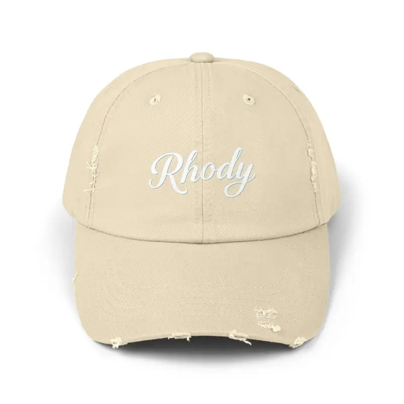 Beige distressed baseball cap from the Rhody Vintage Style Hat for casual wear
