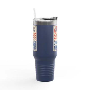 Navy blue tumbler with straw from Ride The Wave Of Freedom 40oz Travel Mug
