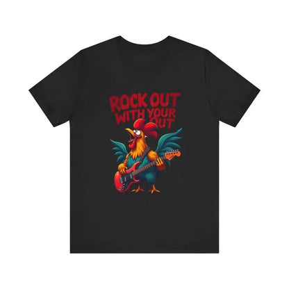 Black t-shirt featuring a rooster graphic from the Rooster Graphic T-Shirt collection