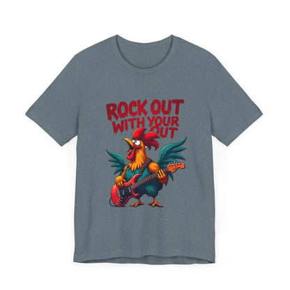 Gray Rooster Graphic T-shirt featuring a rooster playing guitar in stylish design