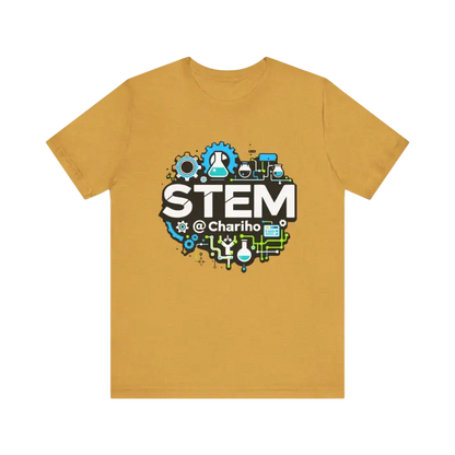 Mustard-colored unisex STEM t-shirt for science lovers by Chariho