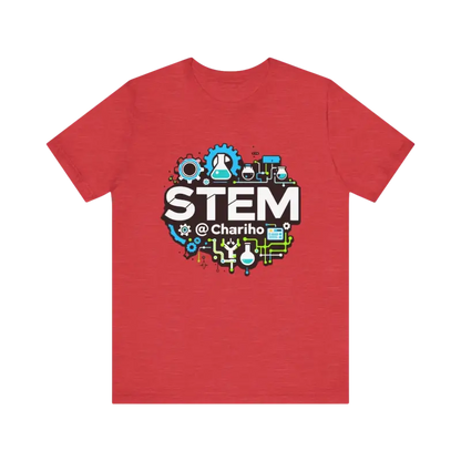 Red STEM t-shirt from Chariho Unisex Jersey Short Sleeve Tee for science enthusiasts