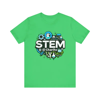 Green STEM-themed t-shirt from STEM Chariho for science enthusiasts and educators