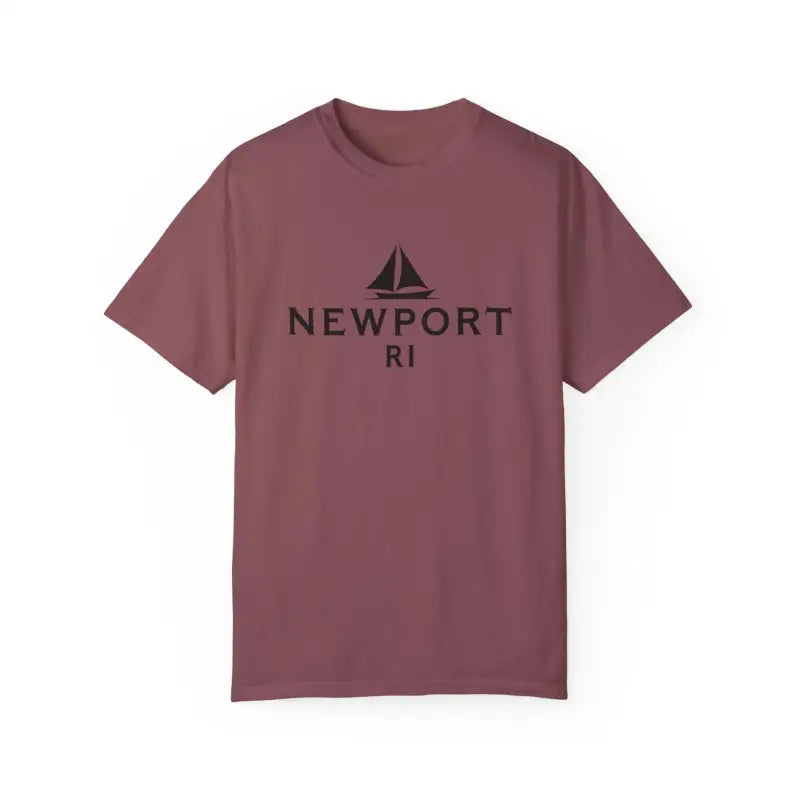 Maroon Sailboat T-Shirt with Simple Newport RI Design for Beach Lovers