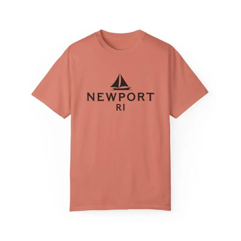 Salmon-colored Sailboat T-shirt featuring Newport RI design for beach lovers