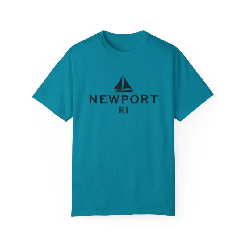 Teal t-shirt featuring sailboat graphic, ideal for beach lovers in Newport RI