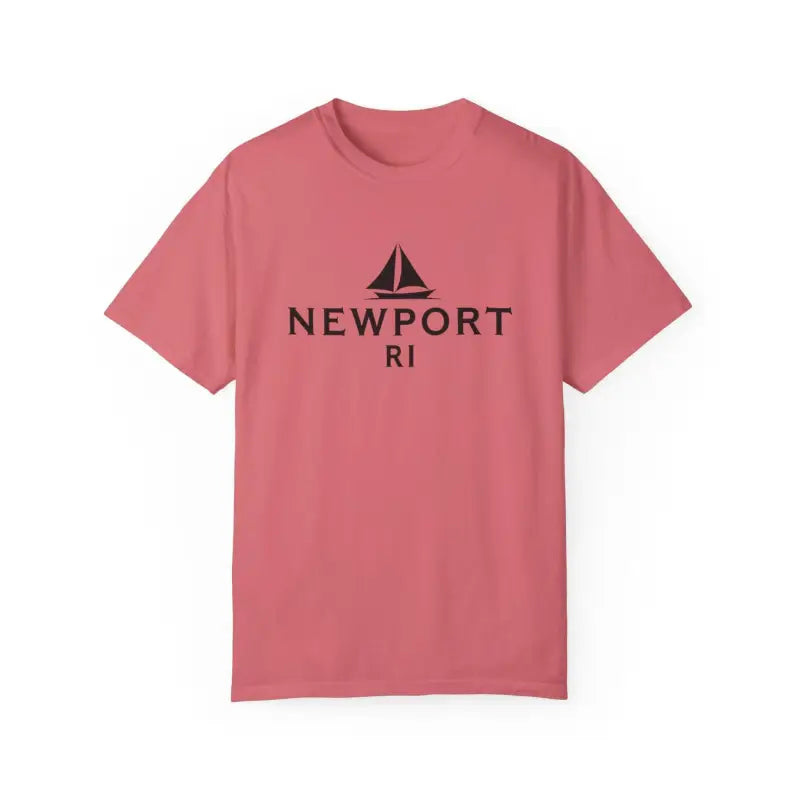 Salmon-colored Sailboat T Shirt with Simple Newport RI Design for Beach Lovers