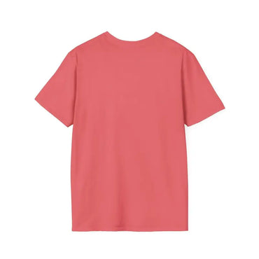 Salmon-colored T-shirt featuring a beach scene design ideal for casual wear