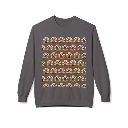 Gray sweatshirt featuring a Santa Claus pattern from the Santa With His Chicks collection
