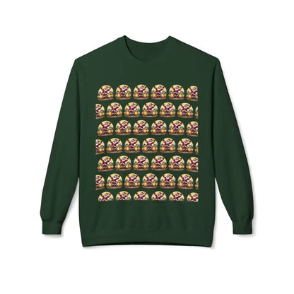 Green sweatshirt featuring a Santa snow globe pattern from the Santa With His Chicks collection