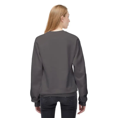 Gray Santa With His Chicks Fleece Crewneck Sweatshirt worn by a woman