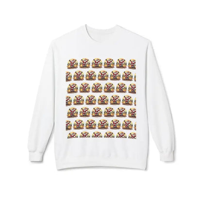 White Santa With His Chicks Fleece Crewneck Sweatshirt featuring repeated character pattern
