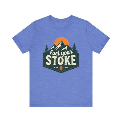 Blue t-shirt featuring outdoor graphic from Seafoam Olive Salmon and Heather Green collection