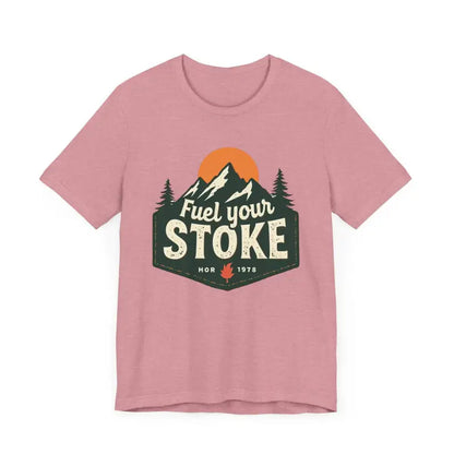 Pink unisex jersey tee featuring a mountain graphic, part of Seafoam Olive Salmon collection