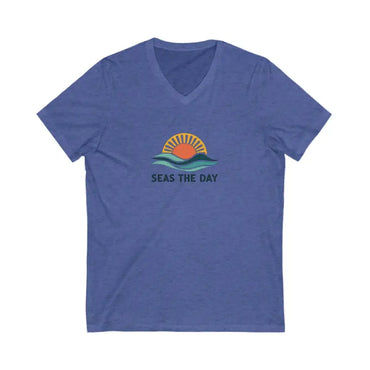 Blue V-neck t-shirt from Seas The Day for beach and casual wear
