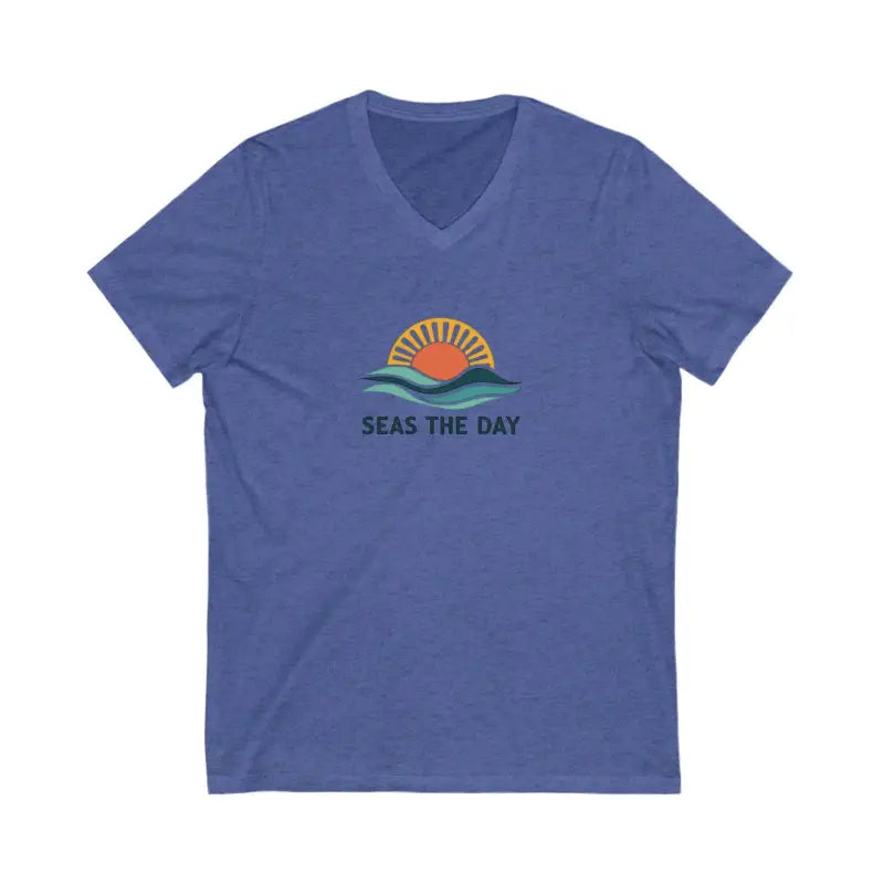 Blue V-neck t-shirt from Seas The Day for beach and casual wear