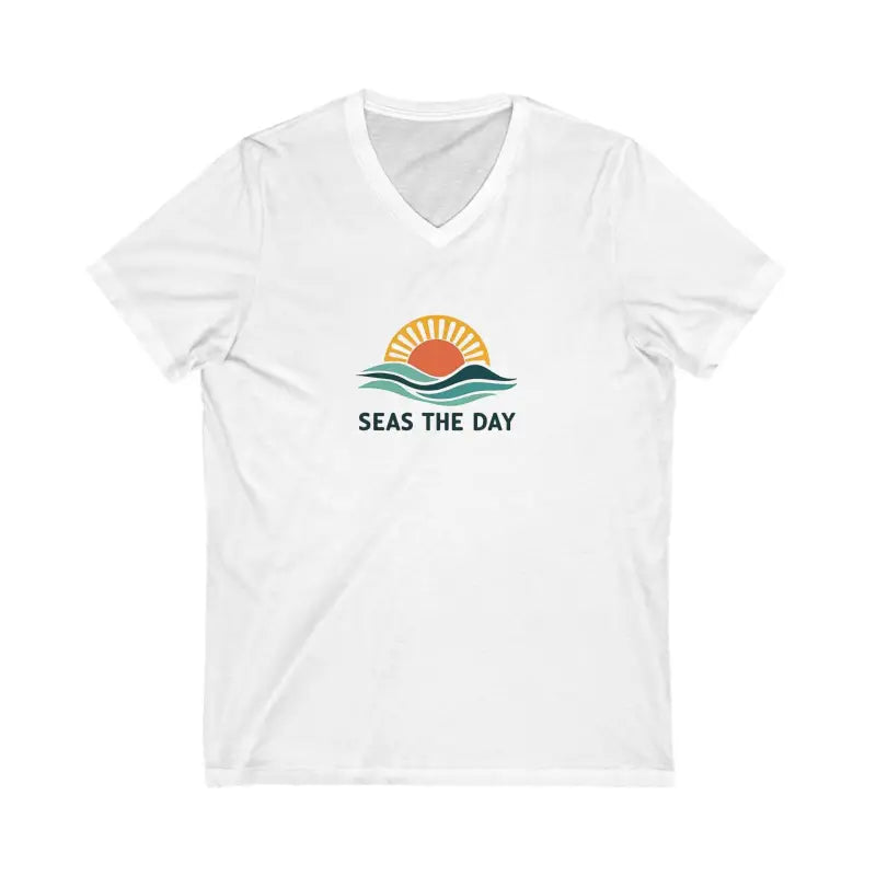 White v-neck t-shirt from Seas The Day for beach and casual wear