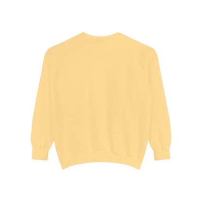 Yellow long-sleeved Sitting on the Dock Bite Me unisex garment dyed sweatshirt