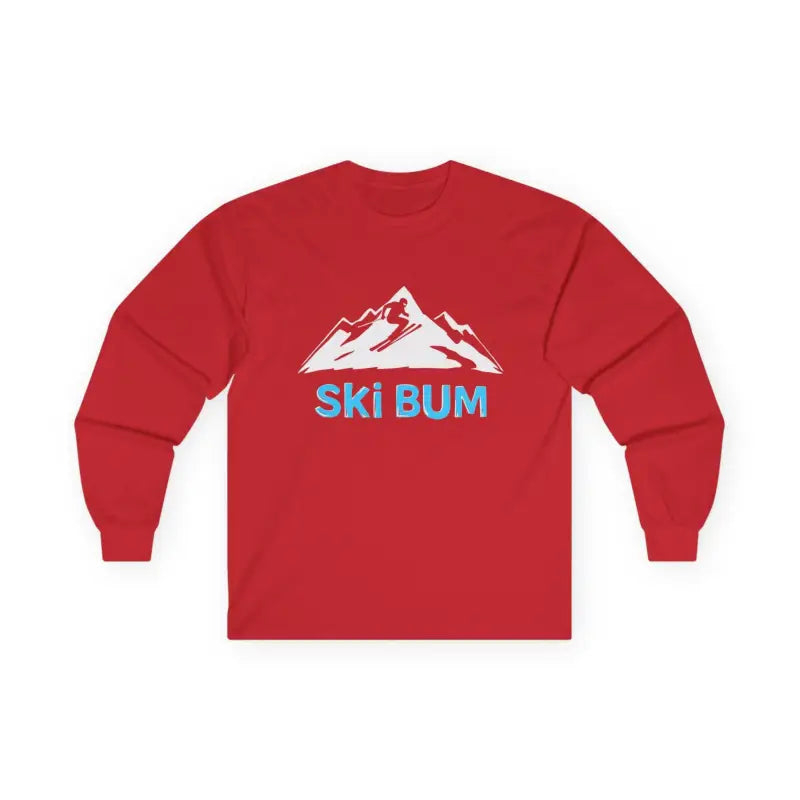 Red long-sleeved shirt from the Ski Bum Long Sleeve Shirt Collection for winter wear