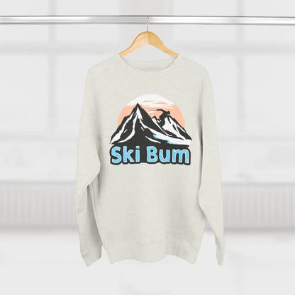 Ski Bum sweatshirt collection featuring a stylish design in blue, beige, and black