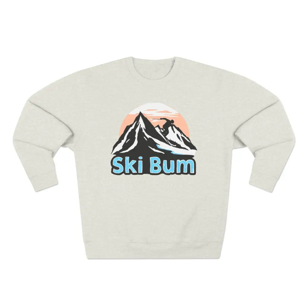 Beige sweatshirt featuring Ski Bum design from the Ski Bum Sweatshirt Collection