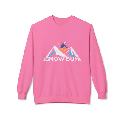 Pink sweatshirt featuring a skier graphic from the Skier Graphic and Snow Bum collection