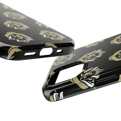Skipper Lax Black Tough Phone Case featuring gold and white logo pattern design