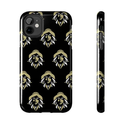 Black Tough Phone Case with repeating woman face design by Skipper Lax