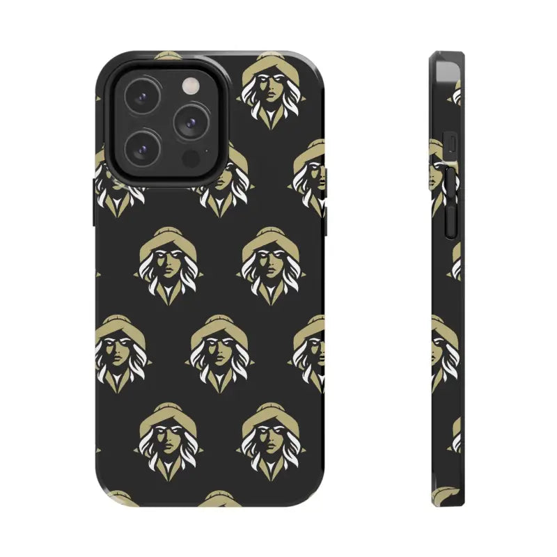 Black phone case featuring a woman’s face pattern from Skipper Lax Tough Phone Case