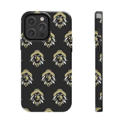 Black phone case featuring a woman’s face pattern from Skipper Lax Tough Phone Case