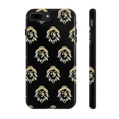 Black tough phone case featuring a woman’s face pattern from Skipper Lax