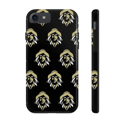 Skipper Lax Black Tough Phone Case featuring repeated woman’s face design for protection