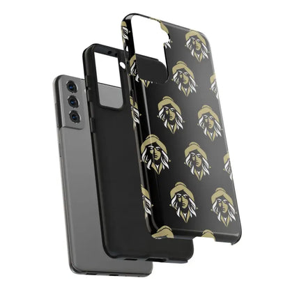 Phone with layered case featuring Skipper Lax Black Tough Phone Case design