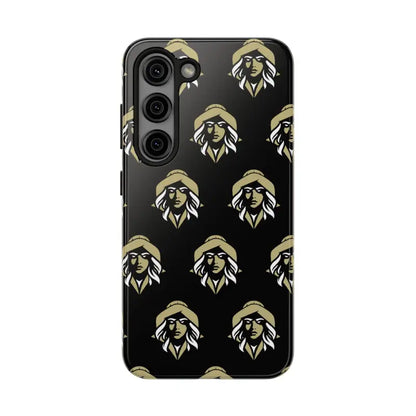 Skipper Lax Black Tough Phone Case featuring a repeating woman face pattern design