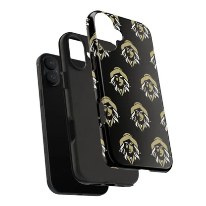 Skipper Lax Black Tough Phone Case featuring a pattern of repeating women’s faces