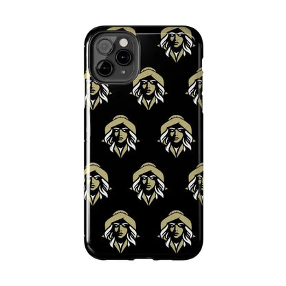Black phone case featuring a woman’s face pattern from Skipper Lax collection