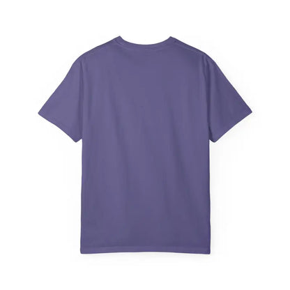 Purple short-sleeved Stay Out Of My Business unisex t-shirt with cartoon graphics