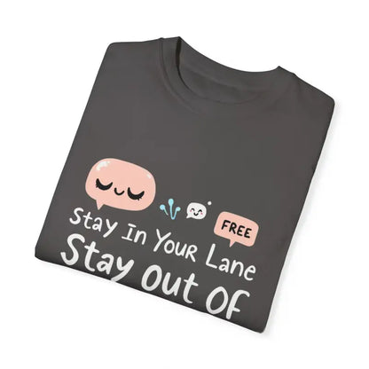 Gray unisex t-shirt featuring cartoon speech bubbles for Stay Out Of My Business design