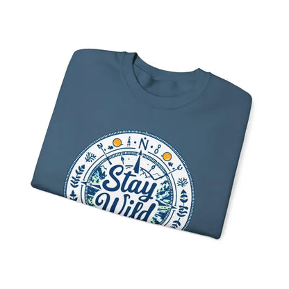 Folded blue t-shirt with Stay Wild design from Stay Wild Nature Explorer collection
