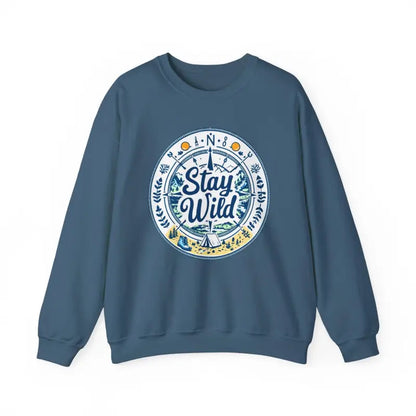 Blue Stay Wild Nature Explorer Sweatshirt designed for outdoor enthusiasts
