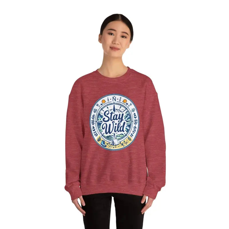 Maroon sweatshirt featuring Stay Wild design for outdoor enthusiasts and nature lovers