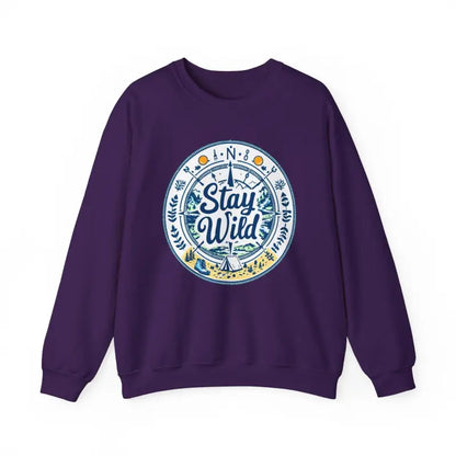 Purple Stay Wild Nature Explorer Sweatshirt for Outdoor Lovers showcasing nature-inspired design