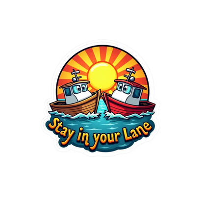 Cartoon boats with Stay in your Lane text on Stay Your Lane Tugboat Decal for Boats and Cars