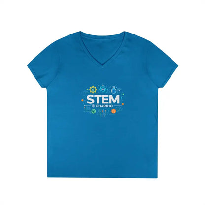 Blue STEM-themed V-neck t-shirt from STEM Charm for science-inspired fashion