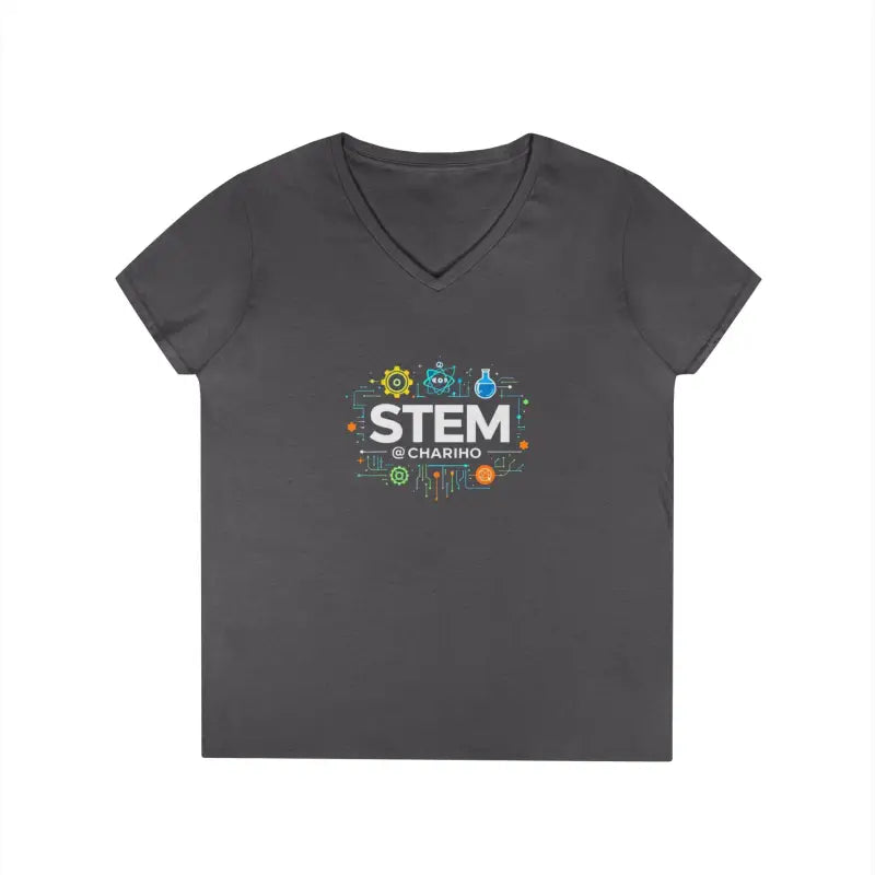 Gray V-neck T-shirt from STEM Charm, showcasing science-inspired style for ladies